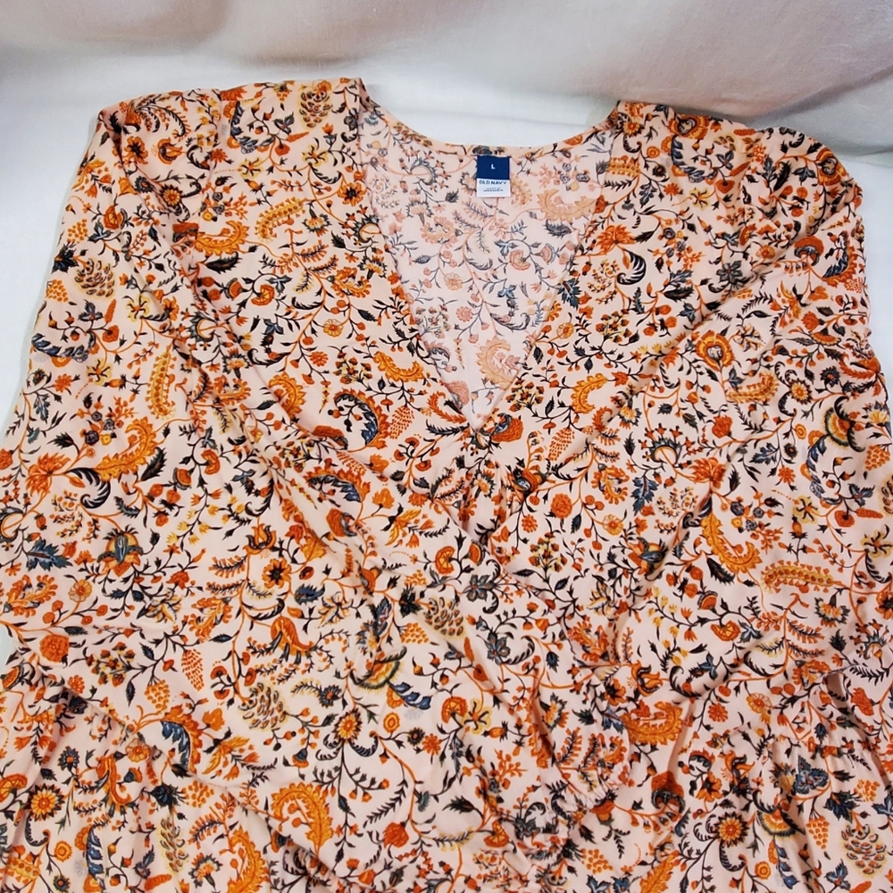 Old Navy Women's Orange Colorful Floral L/S Boho Short Dress Large